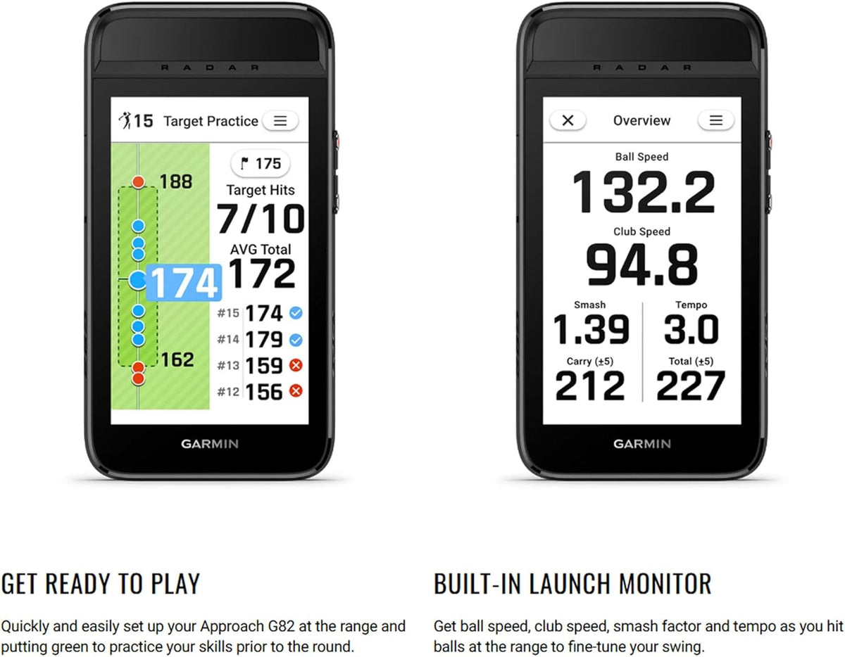 Garmin Approach G82 Launch Monitor and Premium Portable GPS Golf Handheld, 5-Inch Touchscreen, Built-in Radar, Putting Metrics, Virtual Caddie, 43000 Preloaded Courses Bundle