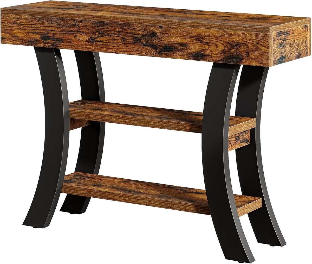 Tribesigns 41" Small Console Table for Entryway, 3-Tier Narrow Rustic Sofa Table with Storage Shelves and Curved Frame for Living Room, Entry, Hallway, Foyer, Rustic Brown