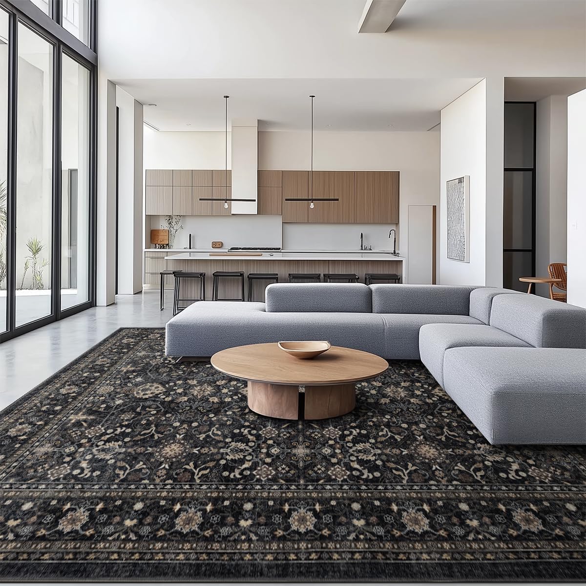 Ruaruarug Washable 10x14 Area Rug for Living Room, Bedroom, Ultra Soft Non Slip Stain & Fade Resistant, Pet & Kids Friendly, Suitable for High Traffic Areas Easy to Clean for Kitchen, Black Grey