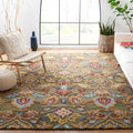 SAFAVIEH Blossom Collection Area Rug - 9' x 12', Green & Multi, Handmade Wool, Ideal for High Traffic Areas in Living Room, Bedroom (BLM402B)