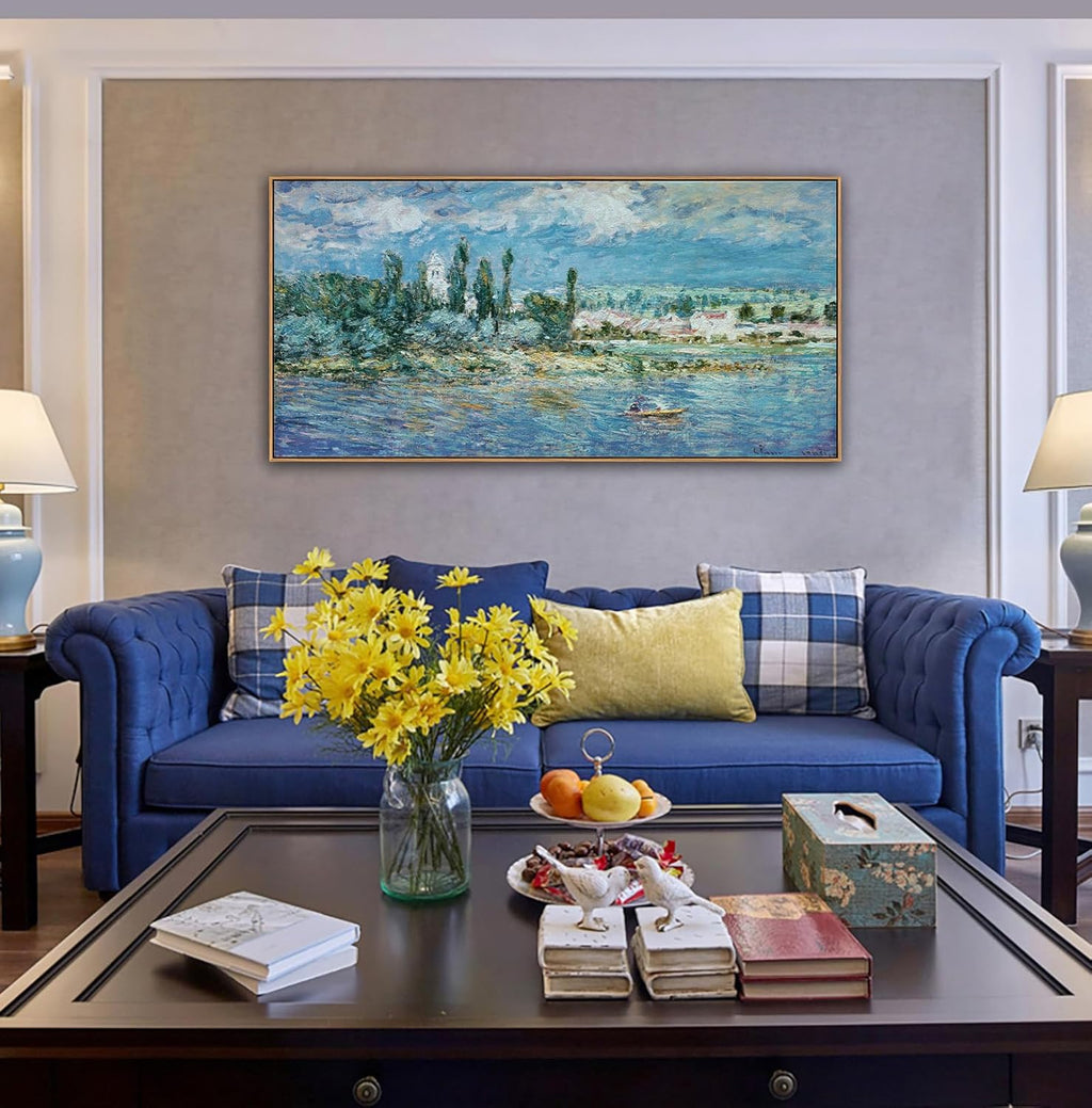 Framed Monet Canvas Wall Art - Landscape with Thunderstorm Fine Art Reproduction Pictures Prints Modern Artworks Large Wall Art Decor Aesthetic for Bedroom Bathroom Home Office Decorations 24" X 48"