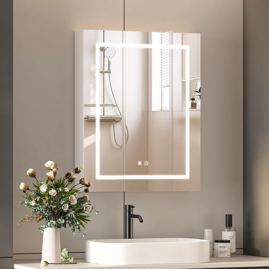 24x30 Medicine Cabinet with Lights,Led Mirror Cabinet with Outlets & USB, Bathroom Cabinet Wall Mounted,Anti-Fog Dimmable Light and Color Adjustment,Lighted Medicine Cabinet for Bathroom