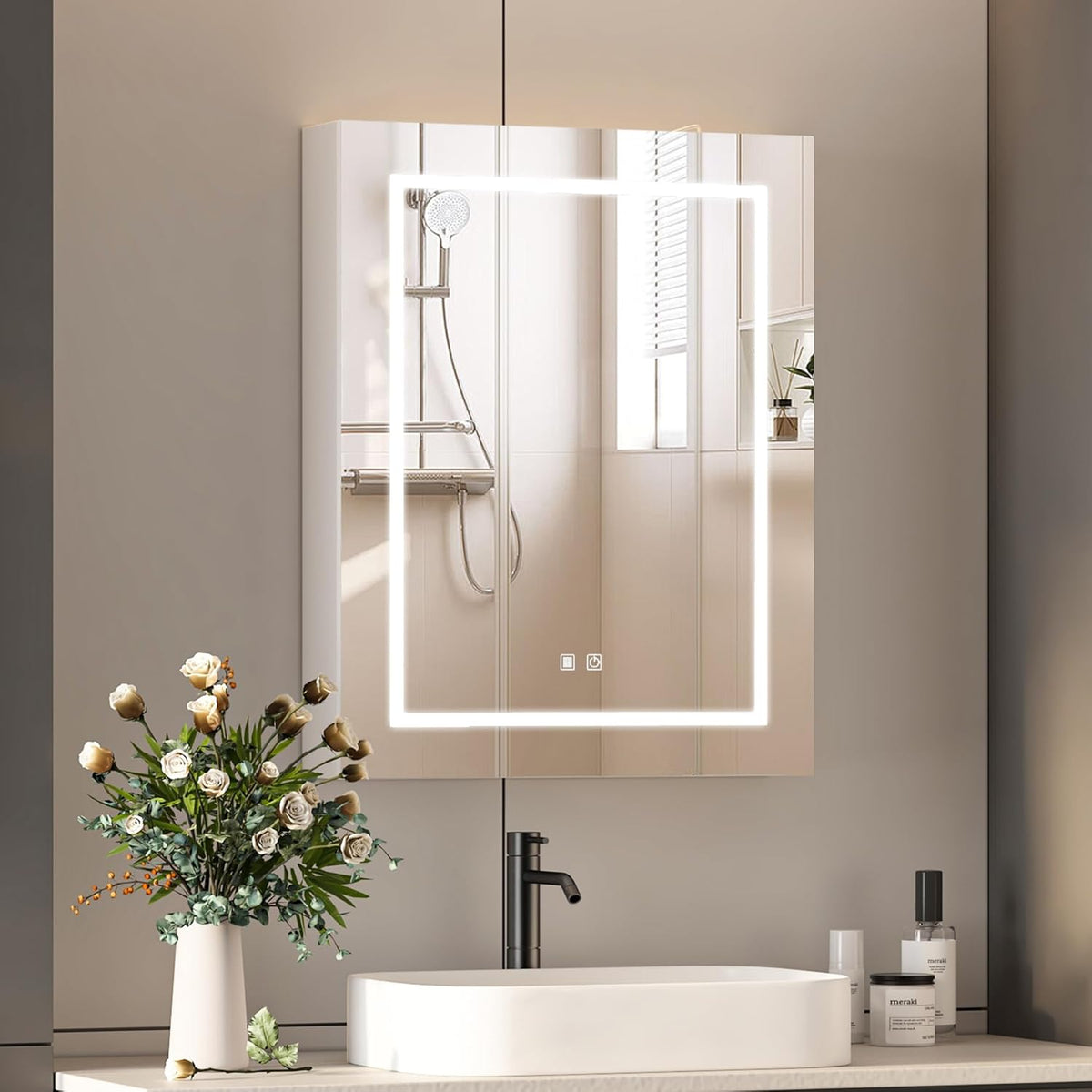 24x30 Medicine Cabinet with Lights,Led Mirror Cabinet with Outlets & USB, Bathroom Cabinet Wall Mounted,Anti-Fog Dimmable Light and Color Adjustment,Lighted Medicine Cabinet for Bathroom