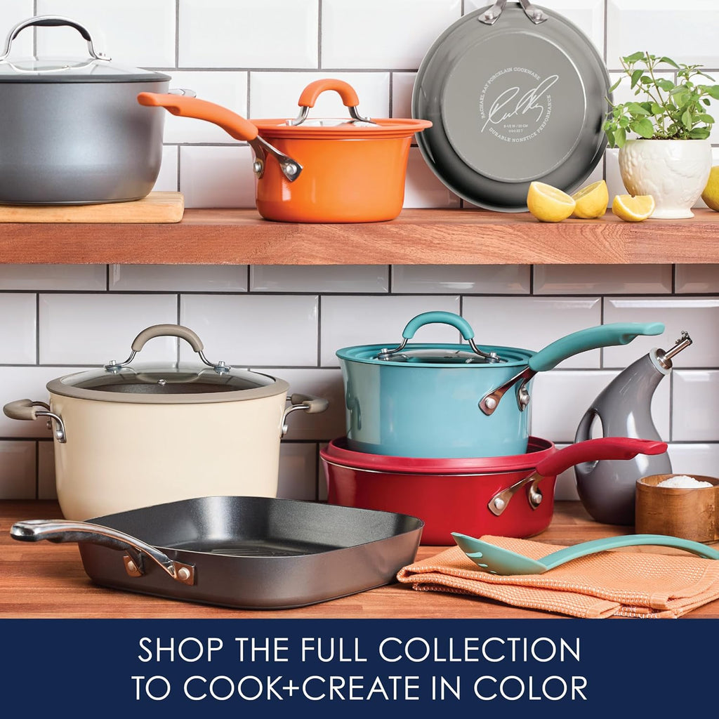 Rachael Ray Cook + Create Nonstick Cookware/Pots and Pan Set, 10 Piece, Agave Blue