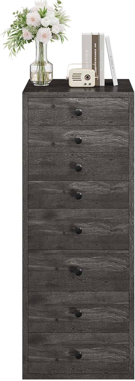 LIKIMIO Tall Dresser, Small Dressers with 8 Storage Drawers, Chest of Drawers for Organizing, Tall Narrow Dresser for Bedroom, Charcoal Grey