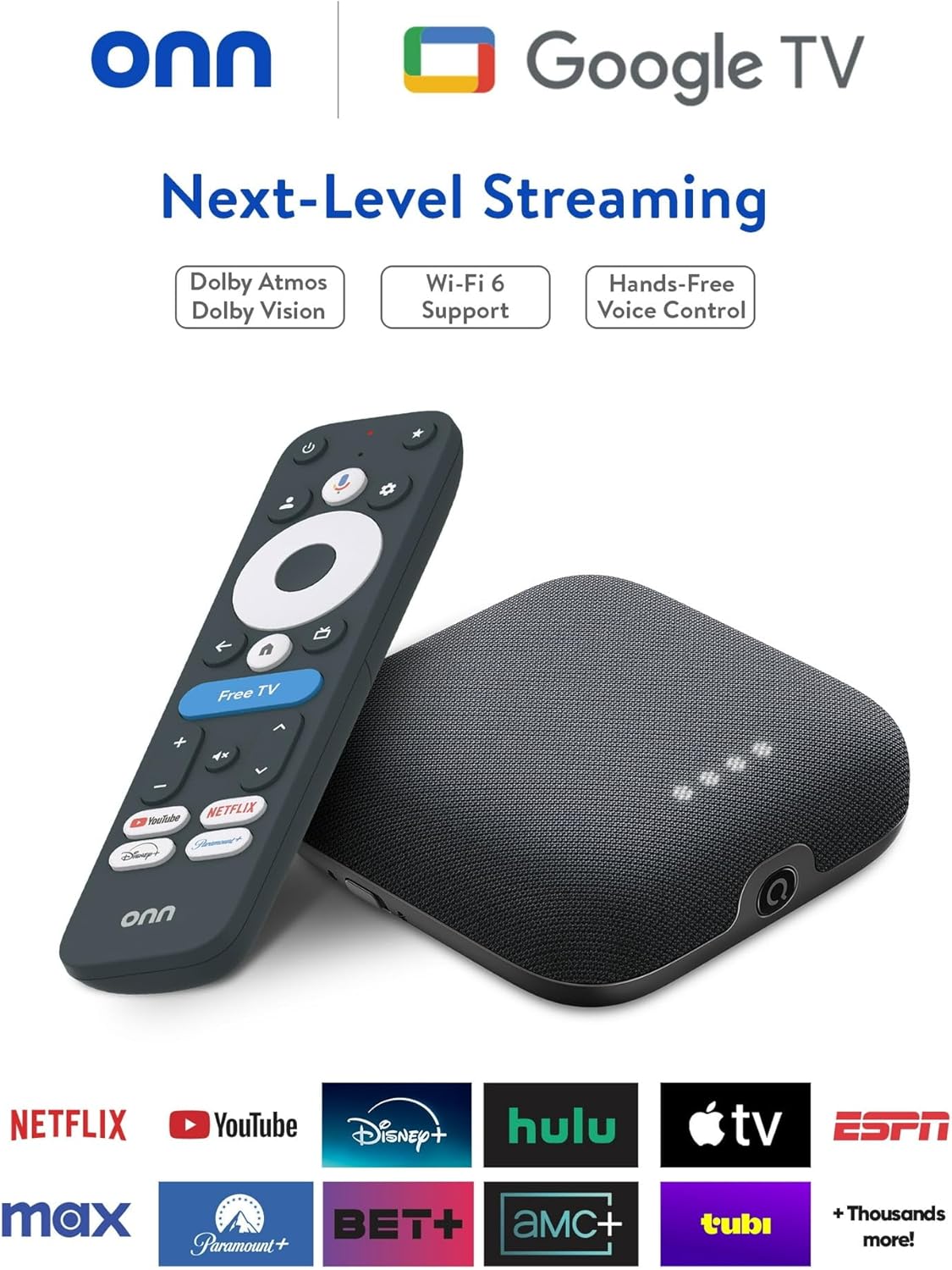 IT'S BRAZILIAN onn 4K Pro Streaming Device, Google TV with Gemini* - Ultra-Fast Streaming, Stunning 4K UHD, 32GB Storage, 3GB RAM, Dolby Vision & Atmos, Find My Remote with Backlight, Ethernet Port