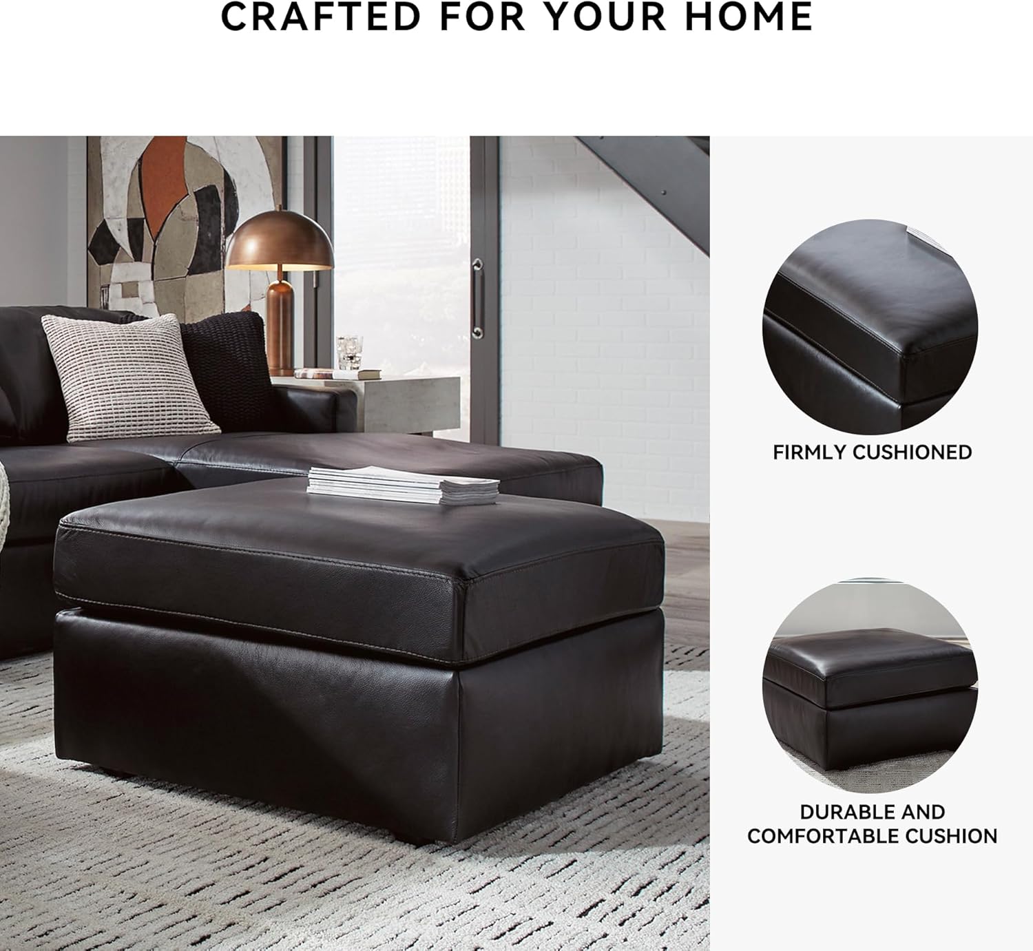 Signature Design by Ashley ModMax II Modern Leather Match Oversized Accent Ottoman with Non-Skid Legs, Black