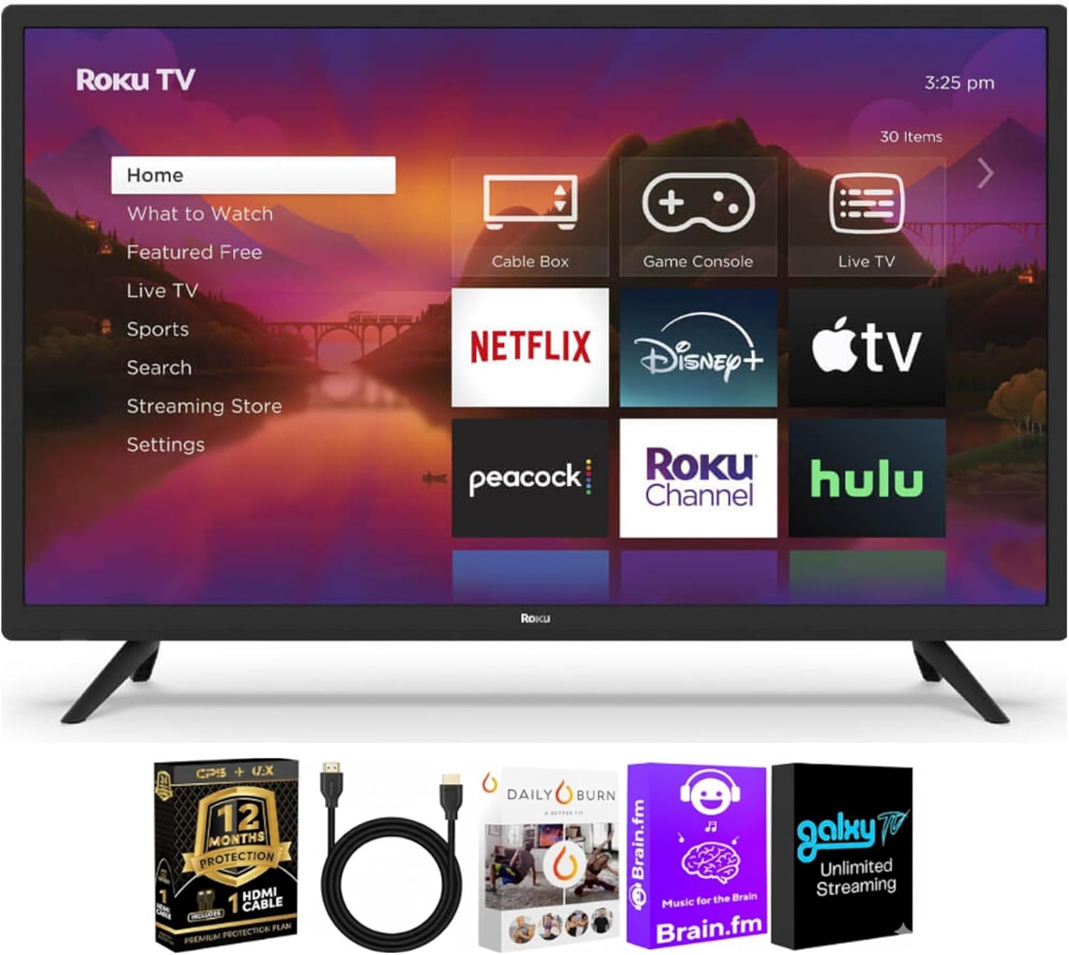 Roku 32-inch Select Series Full HD Smart TV Bundle 1080p LED Display, Dolby Audio, Works with Alexa, Voice Remote, Bluetooth Mode, w/AUX HDMI Cable, CPS 1-Year Protection Plan+Streaming kit (Renewed)