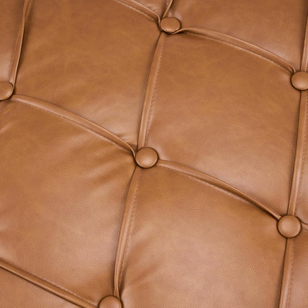 Christopher Knight Home 32" Round Storage Ottoman with Reversible Wooden Lid, Faux Leather Tufted Coffee Table, 2-in-1 Storage Ottoman, Hidden Storage Compartment, Solid Rubber Wood Base, Brown