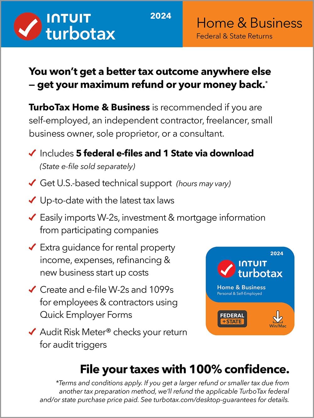 OLD VERSION TurboTax Home & Business 2024 Tax Software, Federal & State Tax Return PC/MAC Download