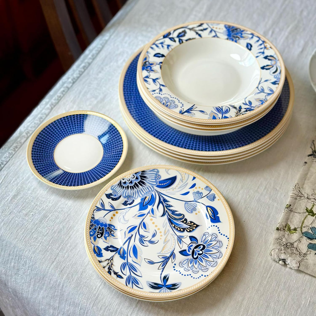 24-Piece Bone China Dinnerware Set in Gift Box, Service for 6, Porcelain Dinnerware, Tropical Dishes Set - Dinner Plates Dessert Plates Cereal Bowls Mugs (Melodie de Fleurs)