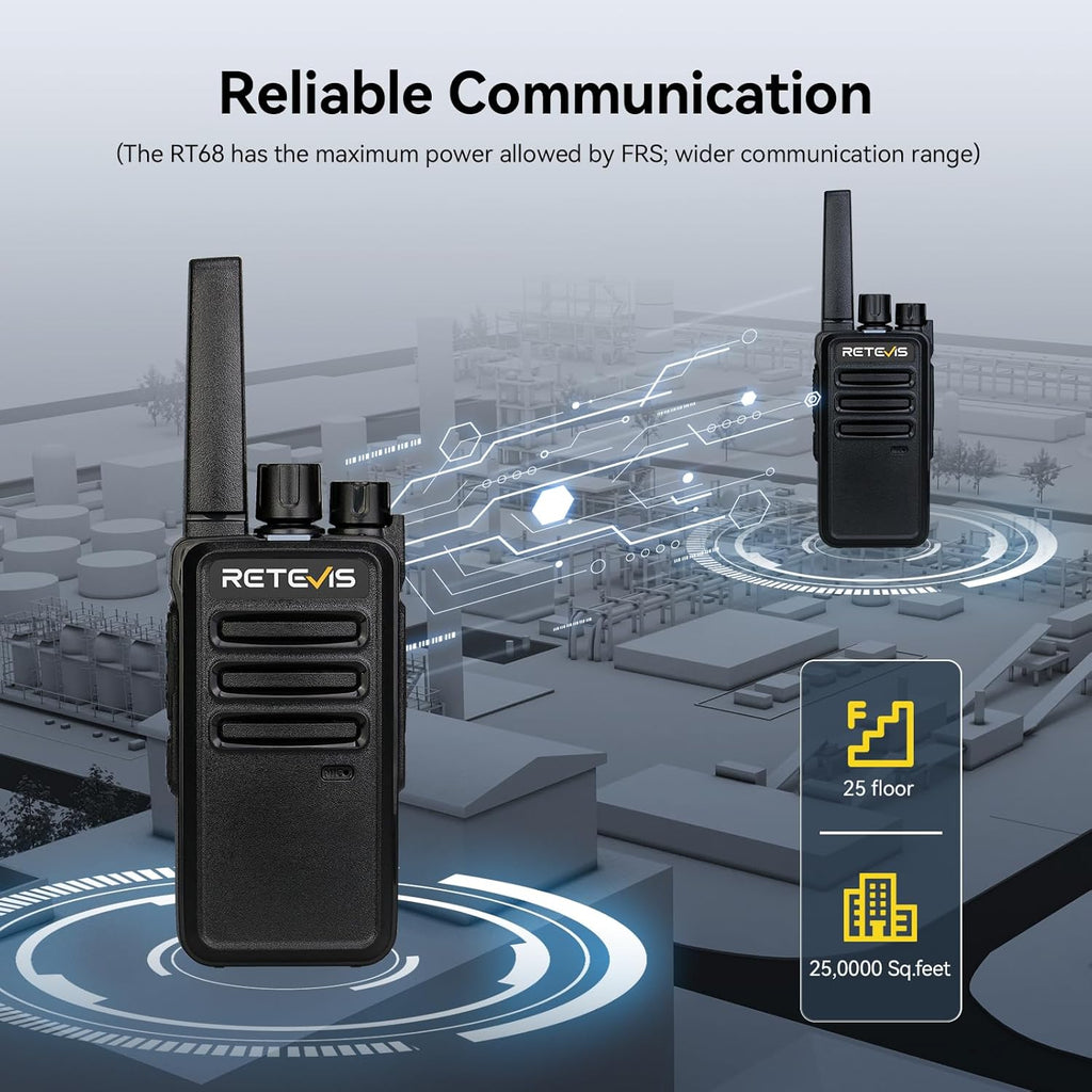 Retevis RT68 Walkie Talkies Rechargeable, Portable Two Way Radios 6 Pack with Six-Way Multi Gang Charger, Heavy Duty Walkie Talkie for Adults, Hands Free, Long Range, for School Restaurant Farm