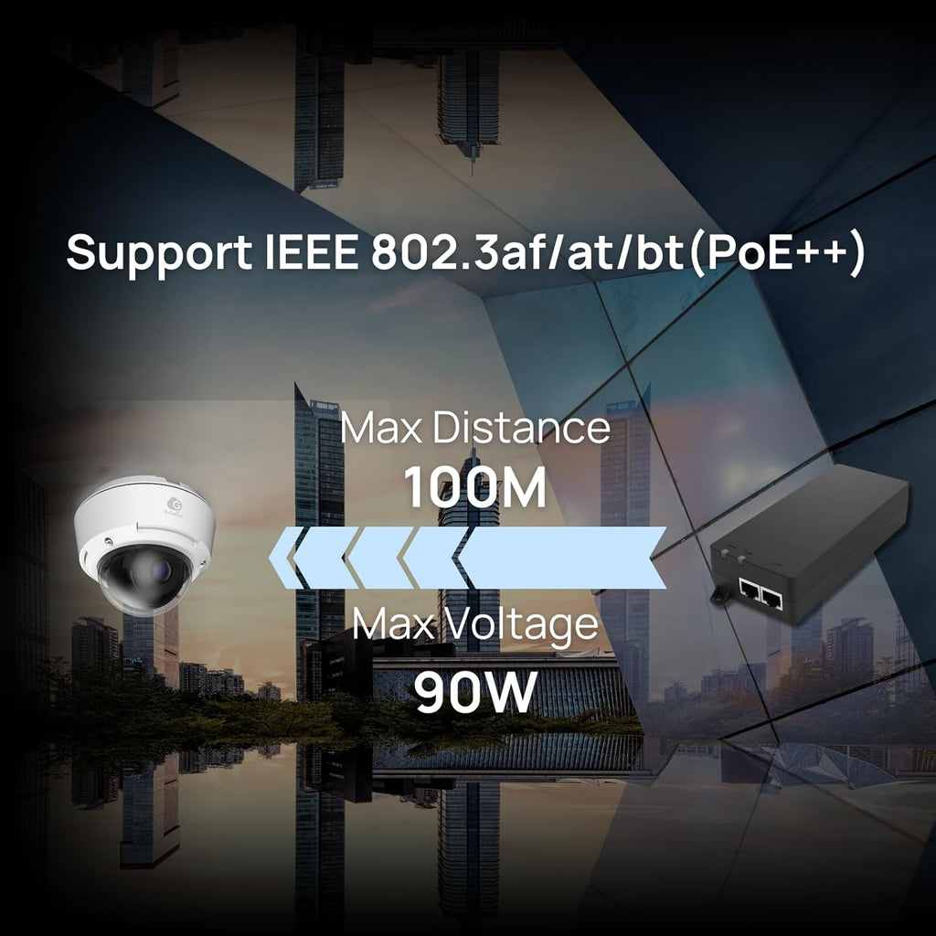 EnGenius 10Gbps Power Over Ethernet PoE++ Injector | 90W | Type 3 & 4 | 802.3af/at/bt | Plug & Play | Up to 100 Meters (328ft) | Single Port EPA5090XBT