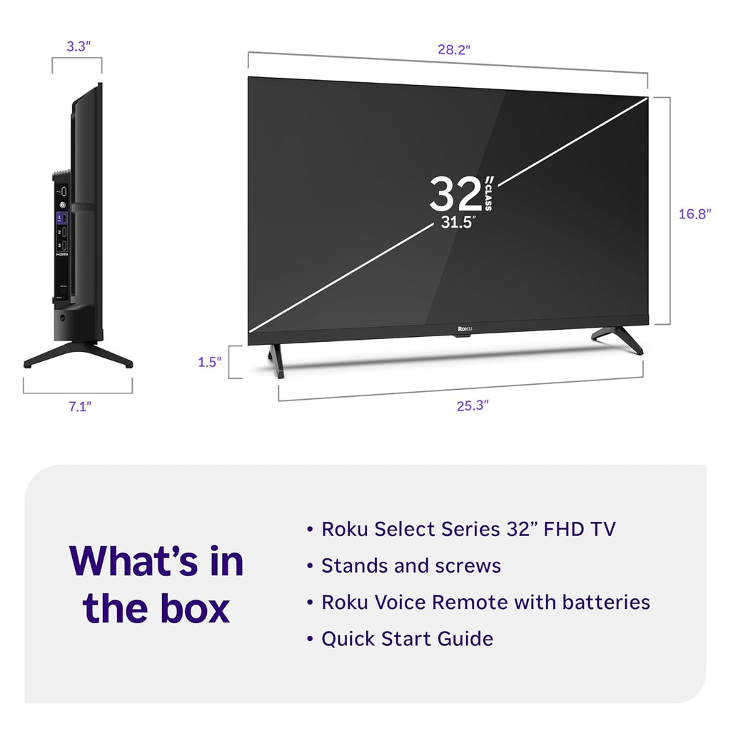 Roku Smart TV – 32-Inch Select Series, 1080p Full HD TV – Roku TV with Voice Remote – Flat Screen LED Television with Wi-Fi for Streaming Live Local News, Sports, Family Entertainment