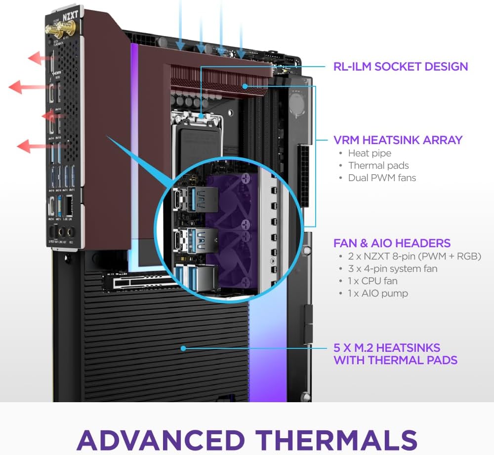 NZXT N9 Z890 - Intel Z890 LGA 1851 ATX Gaming Motherboard for Core Ultra (Series 2) - 20+1+1, DDR5, 5X M.2, PCIe 5.0, Wi-Fi 7, 5GbE, Thunderbolt 4 - RGB, Full-Metal Cover - Black