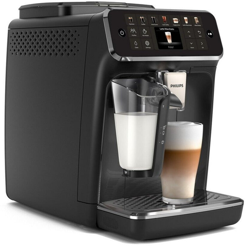 PHILIPS Kaffeevollautomat EP4441/50 4400 Series, 12 Kaffeespezialitäten (heiß oder eisgekühlt), LatteGo-Milchsystem, SilentBrew Technologie – Schwarz