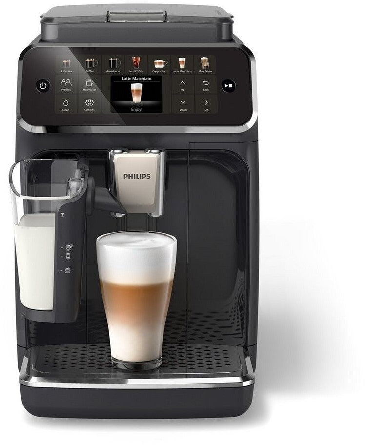 PHILIPS Kaffeevollautomat EP4441/50 4400 Series, 12 Kaffeespezialitäten (heiß oder eisgekühlt), LatteGo-Milchsystem, SilentBrew Technologie – Schwarz