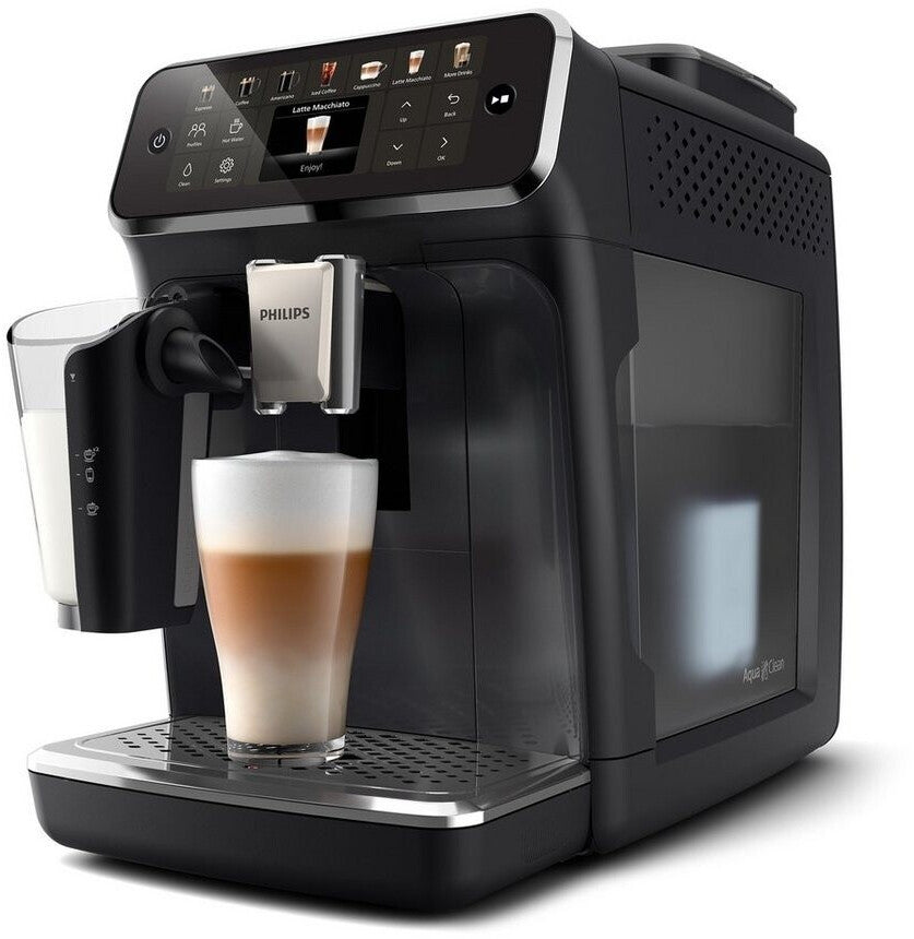 PHILIPS Kaffeevollautomat EP4441/50 4400 Series, 12 Kaffeespezialitäten (heiß oder eisgekühlt), LatteGo-Milchsystem, SilentBrew Technologie – Schwarz