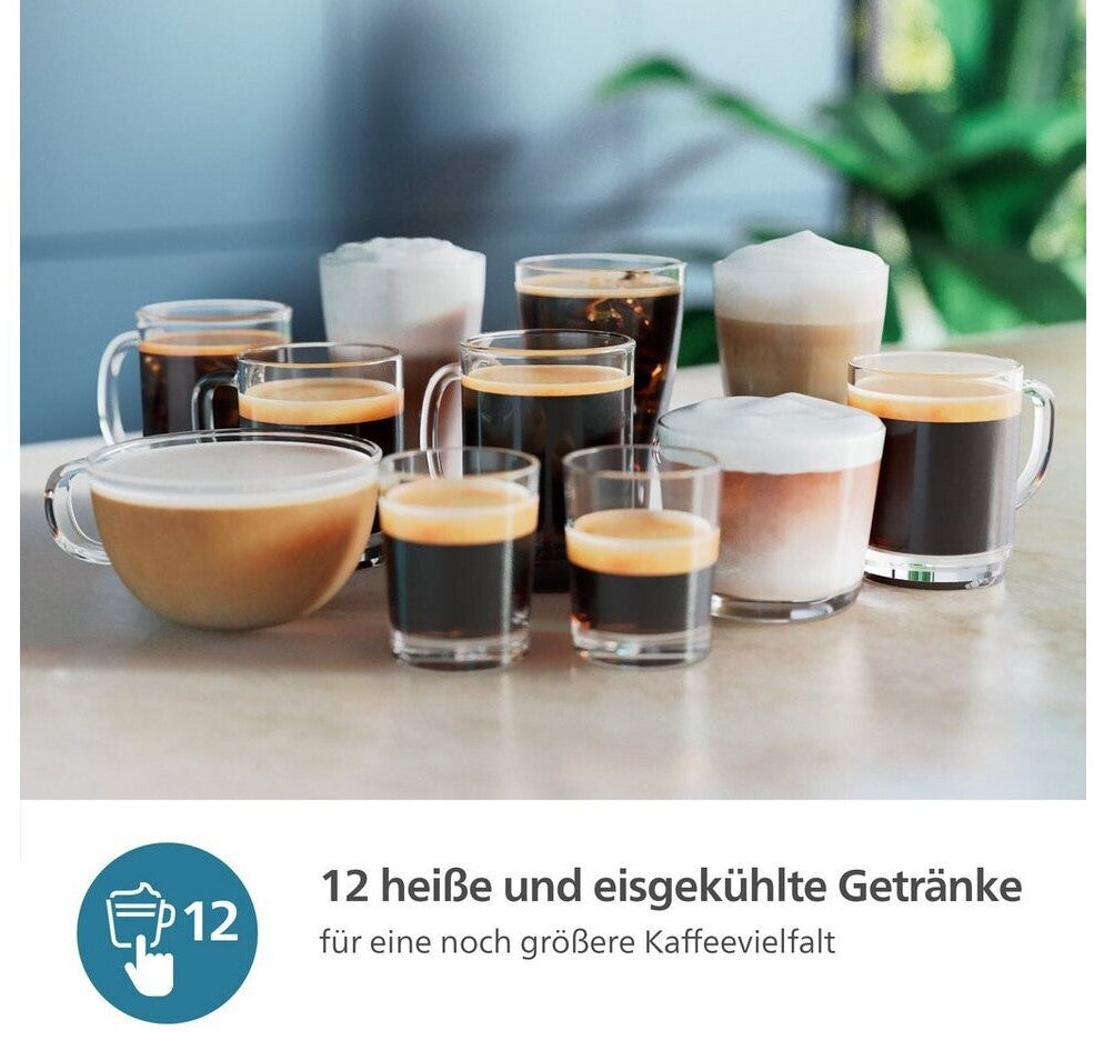 PHILIPS Kaffeevollautomat EP4441/50 4400 Series, 12 Kaffeespezialitäten (heiß oder eisgekühlt), LatteGo-Milchsystem, SilentBrew Technologie – Schwarz