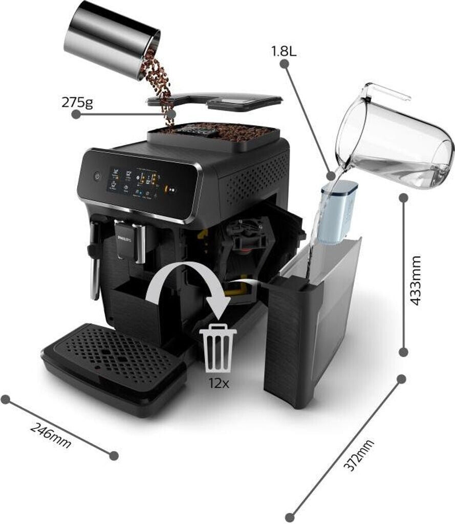 Philips Kaffeevollautomat Series 2200 EP2220/10, mattschwarz, mit Milchaufschäumer, 1,8 Liter, Touchscreen, 2 Getränke
